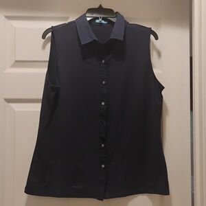 J.McLaughlin Navy Blue Sleeveless Button Up Collared Blouse Size XL